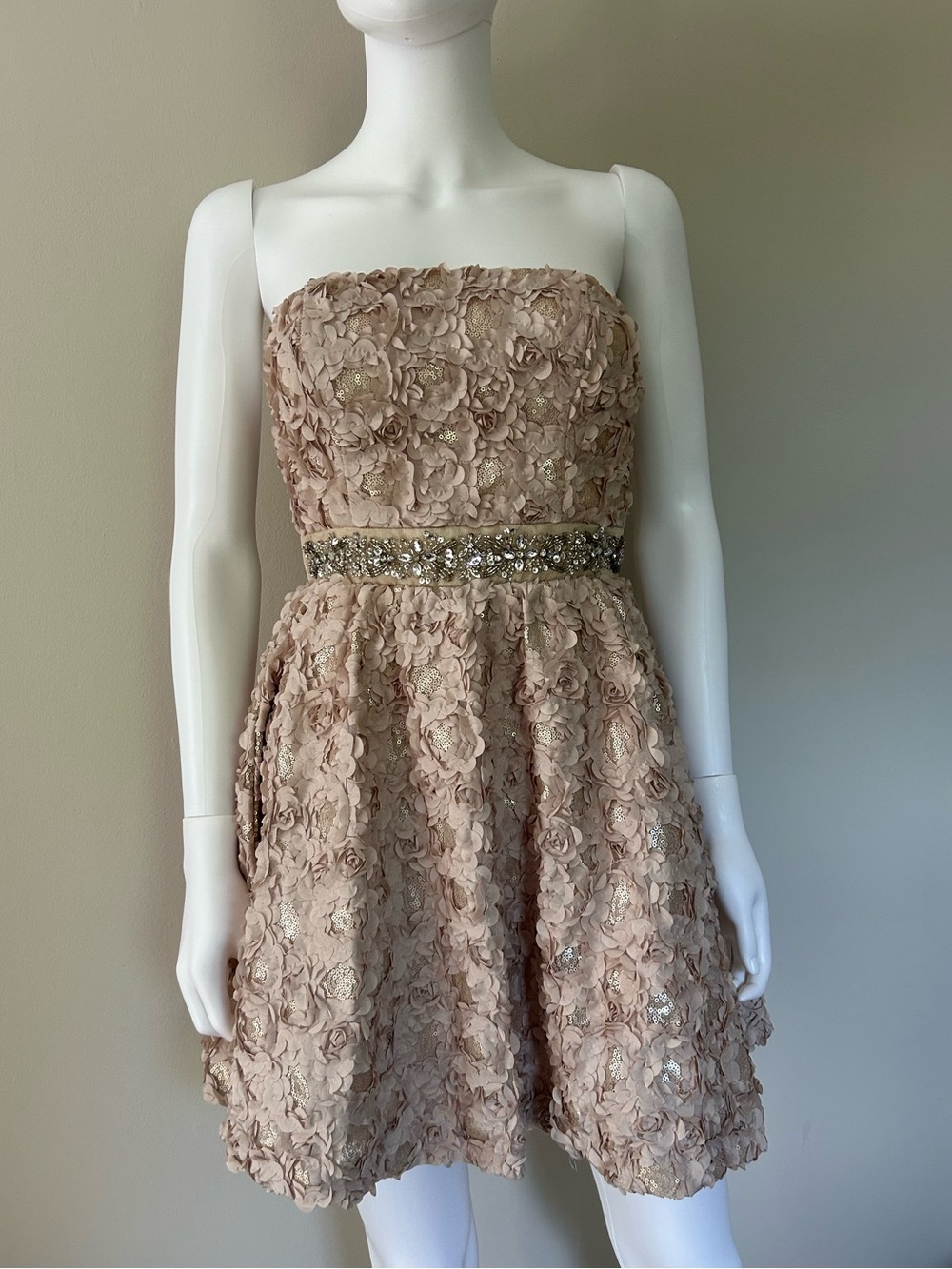 As U Wish Floral Rosette Strapless Party Dress Size 3